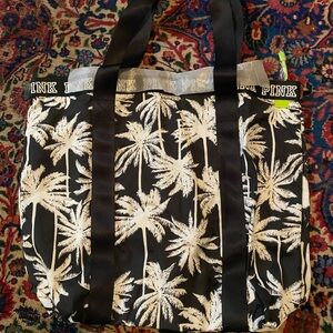 New Victoria's Secret PINK Black/White Palm Tree Tote Bag